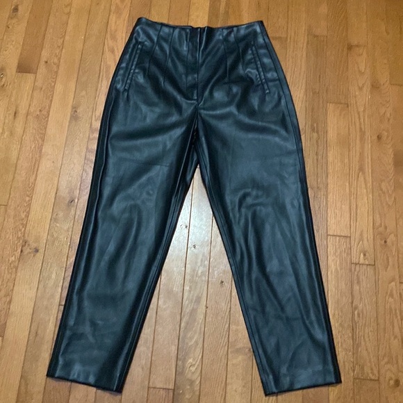 ZARA HIGH WAISTED LEATHER STRAIGHT LEG TROUSERS FLAT FRONT STYLE SIDE POCKETS - Picture 4 of 12